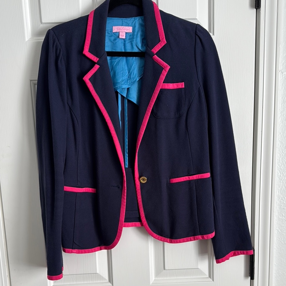 Navy Blazer with Pink Trim